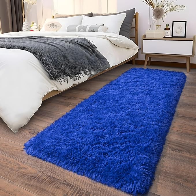 Soft Runner Rugs for Bedroom Hallways, 2 Packs 2x6 Royal Blue Fluffy Shag Throw - Image 8