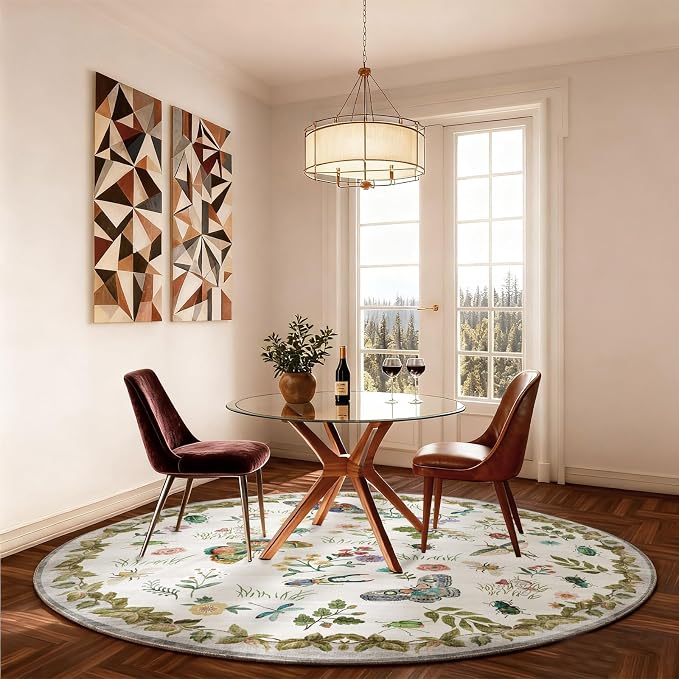Washable Round Rugs for Bedroom 4ft: Living Room Rug Stain Resistant Non Slip - Image 4
