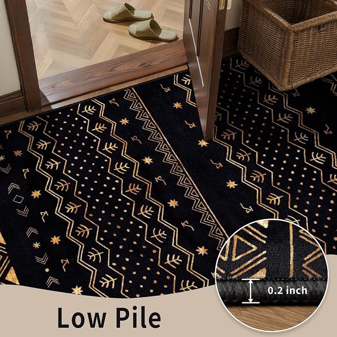SERISSA 9x12 Area Rugs for Living Room, Washable Non-Slip Black and Gold Boho - Image 8