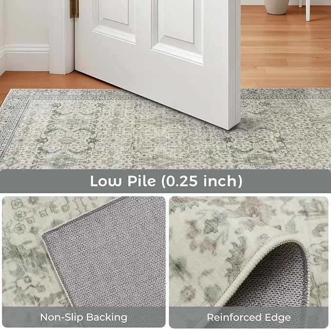 Washable Area Rugs 6x9 Floral Beige, Large Indoor Rug - Image 5