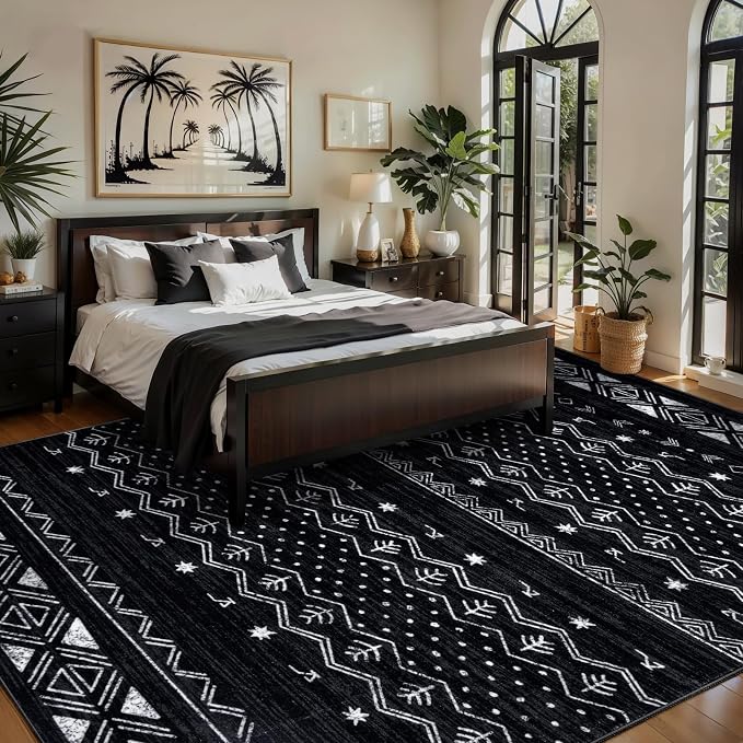 SERISSA 7x9 Area Rugs for Living Room, Washable Non-Slip Black and White Boho - Image 2