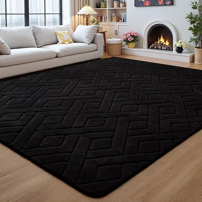 6x9 Black Washable Area Rug for Bedroom Living Room, Modern Geometric Shag by VisittheFlagover