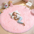 WISH TREE Round Pink Rug for Bedroom Girls, Soft Fluffy 7ft Circle Area Rugs - Image 3