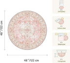 Latte&Fog Vintage 4ft Pink Round Area Rug, Floral Cute Low Pile Non Slip Indoor - Image 2