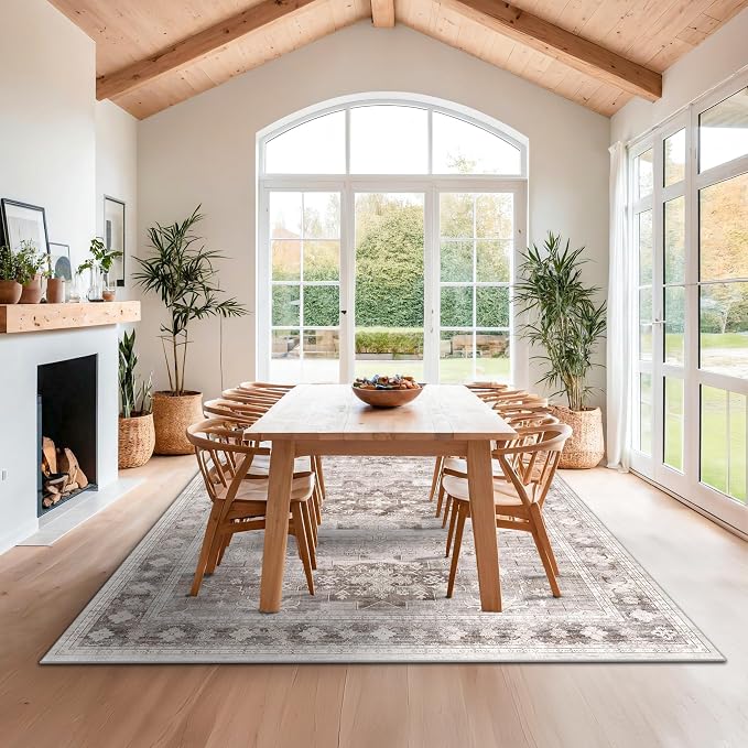 Hazo Haus Beige Farmhouse Washable 7x10 Area Rugs - Image 3