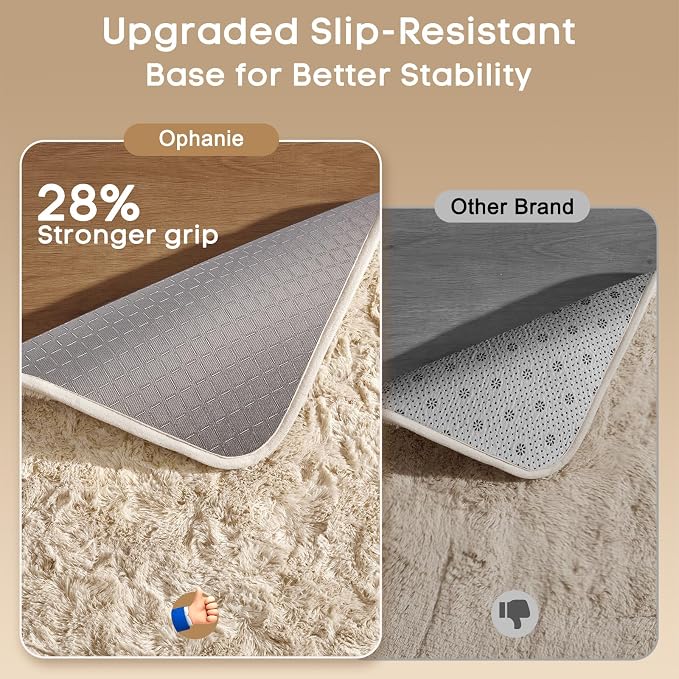 Ophanie Small Rug Washable Non Slip Throw Bedside Area Rugs, Fluffy Soft Beige - Image 4