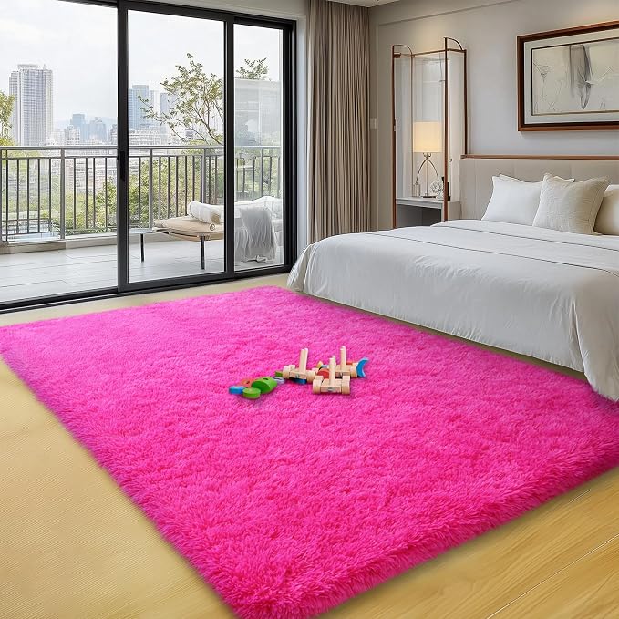 qulint Hot Pink Rugs for Bedroom Girls, 3x5 Area Rug Fluffy Shaggy Kids Rug - Image 7