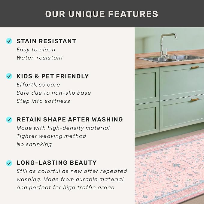 Washable Pink and Blue 8x10 Oushak Rugs - Image 7