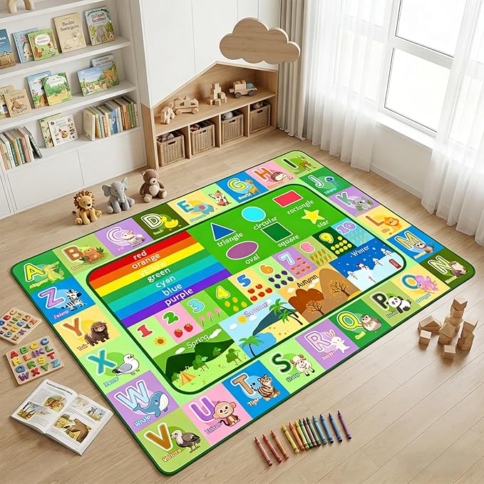 ABC Rugs for Kids Playroom Classroom, 4.5x6 Ft Educational Alphabet Rug by OGPJKEQR