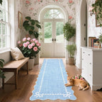 GarveeHome Scalloped Bow Rug for Living Room, Solid Blue Rug for Dorm, Washable - Image 2