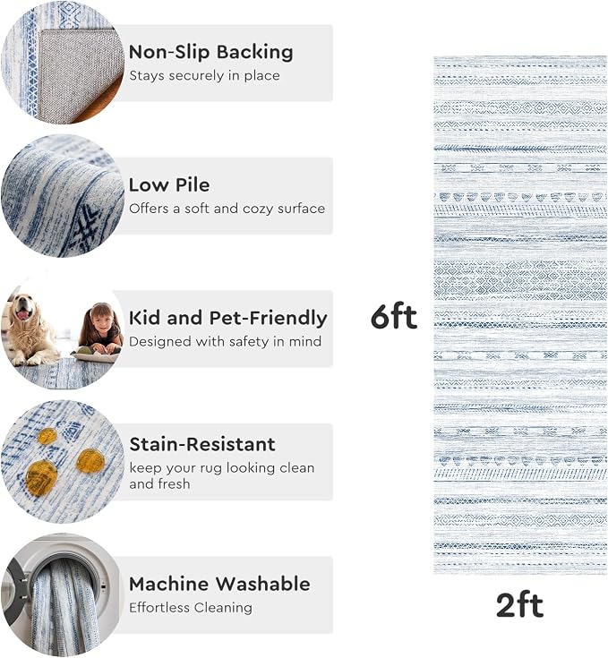 2x6 Runner Rug Machine Washable Non Slip Area Rug Distressed Neutral Moroccan - Image 5