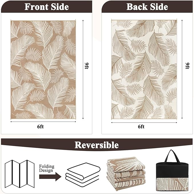Pauwer Waterproof Outdoor Rug 6x9, Reversible Plastic Straw Patio Camping Rug - Image 2