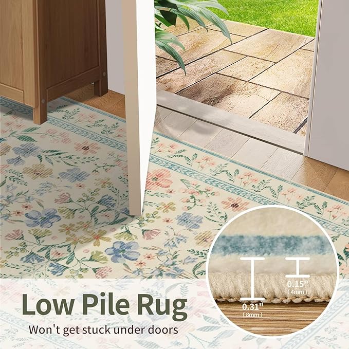 Rugxara Floral Rug for Entryway, 3x5 Washable Area Rug, Non Slip Low Pile - Image 6