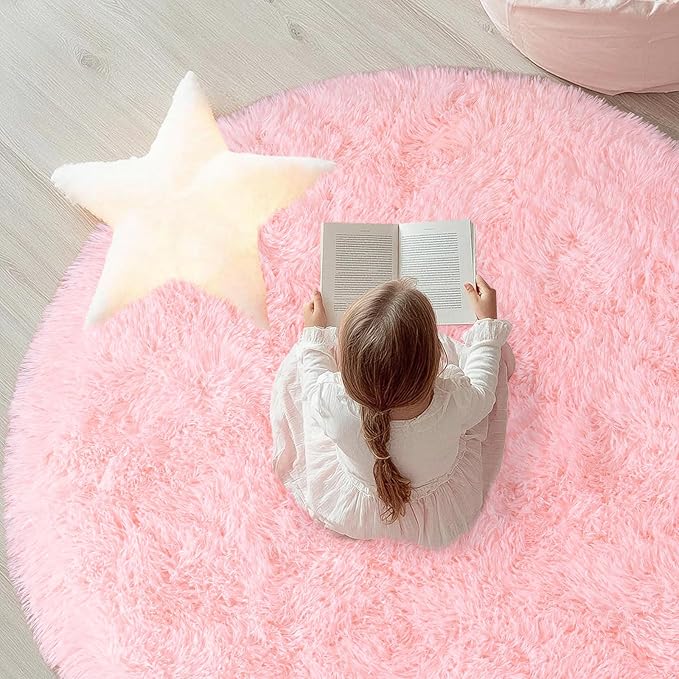 WISH TREE Round Pink Rug for Bedroom Girls, Soft Fluffy 7ft Circle Area Rugs - Image 5