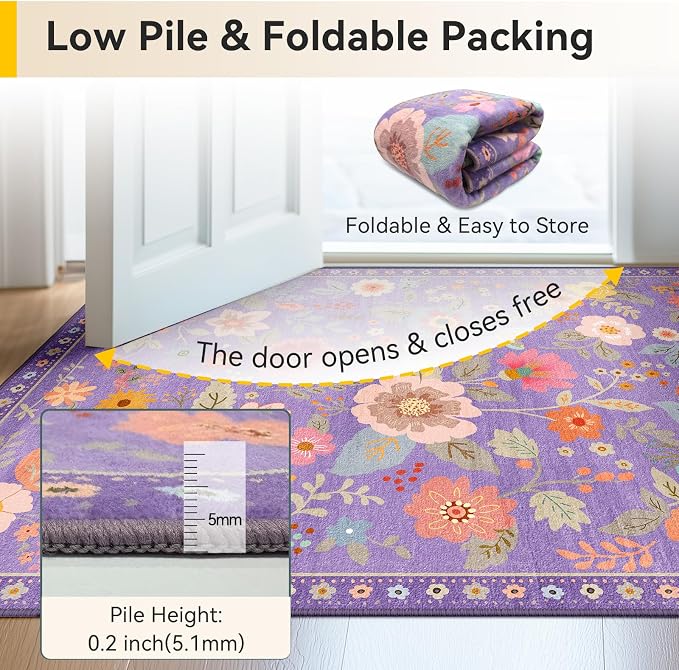 RELEANY Floral 4ft Area Rugs Washable Print Boho Cute Carpet Non Slip Flower - Image 6