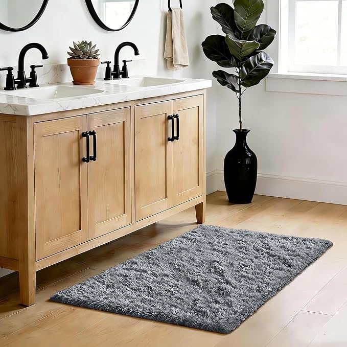Fluffy Rug Shag Area Rug, Small Bedside Rug, Soft Fluffy Shag Entryway Throw - Image 2
