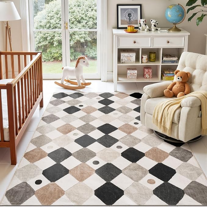 jinchan Macy 5x7 Area Rug for Kids Room Black and White Modern Colorful Nursery by JINCHAN
