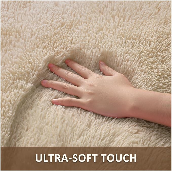 Ophanie Small Rug Washable Non Slip Throw Bedside Area Rugs, Fluffy Soft Beige - Image 3