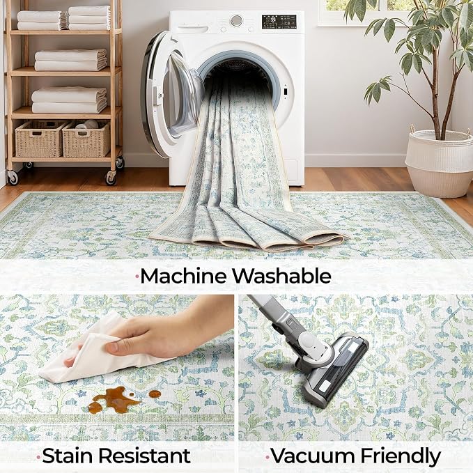 CAPALOCA Machine Washable Rugs Nursery Rug Sq4ft Cute Girl Non Slip Low Pile - Image 6