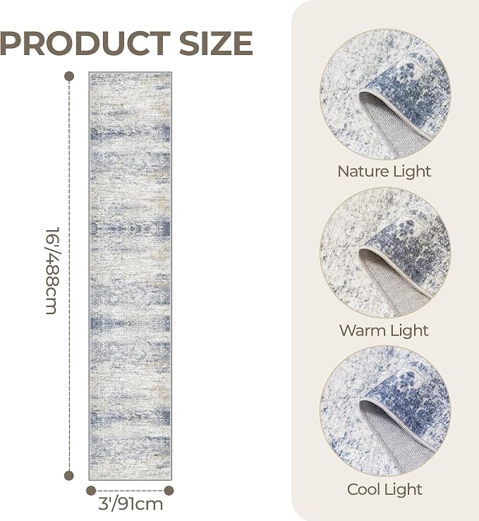 3x16 Washable Runner Rug for Hallway, Non-Slip Long Hallway Runner for Entryway - Image 2