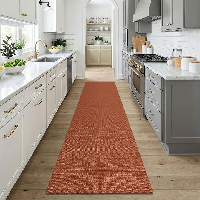 KOZYFLY Orange Runners for Hallway 3x9, Wide Washable Runner Rug, Woven Non - Image 2