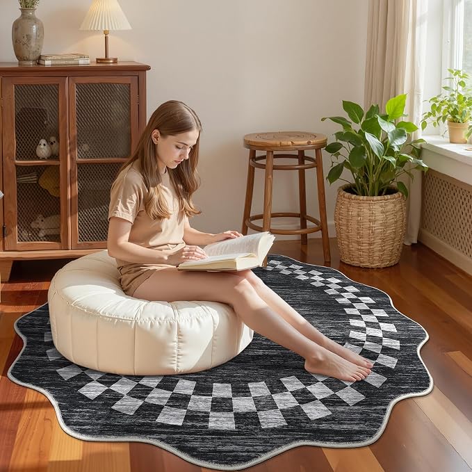 GarveeHome Scalloped Round Rug 4ft Modern Solid Color Circle Rugs Non Slip Low - Image 7