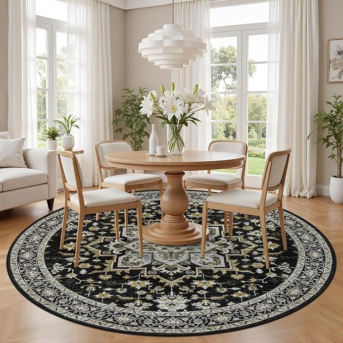Round Area Rug for Living Room: 6ft Washable Vintage Boho Soft Thin Circle Rug - Image 3