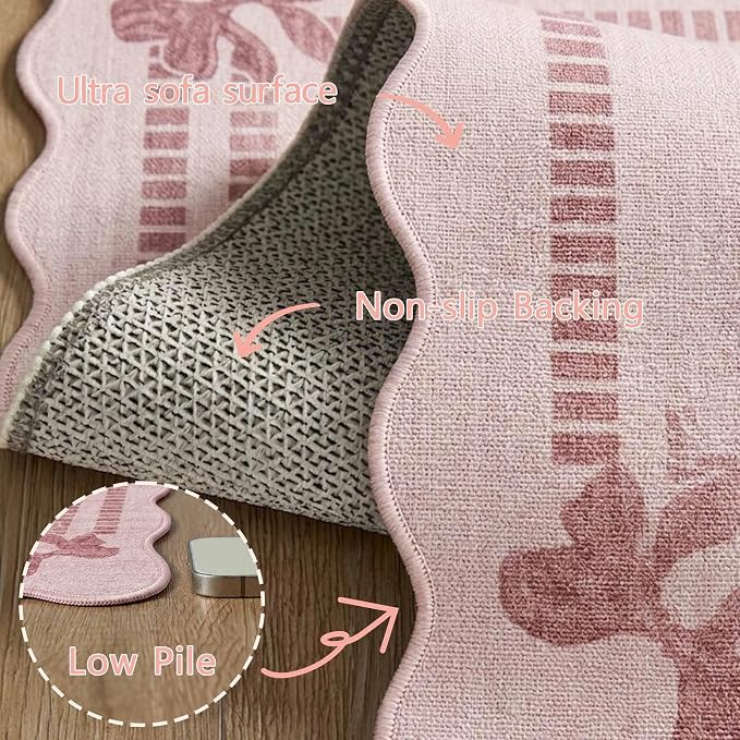 Latte&Fog 5x7 Pink Rug for Girls Bedroom, Washable Scalloped Bow Area Rugs for - Image 9