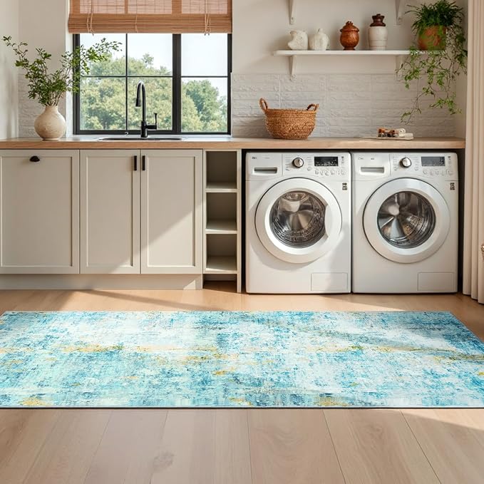 2x6 Teal Blue Rug Runners for Hallways Kitchen Runner Rug Non Slip Washable - Image 5