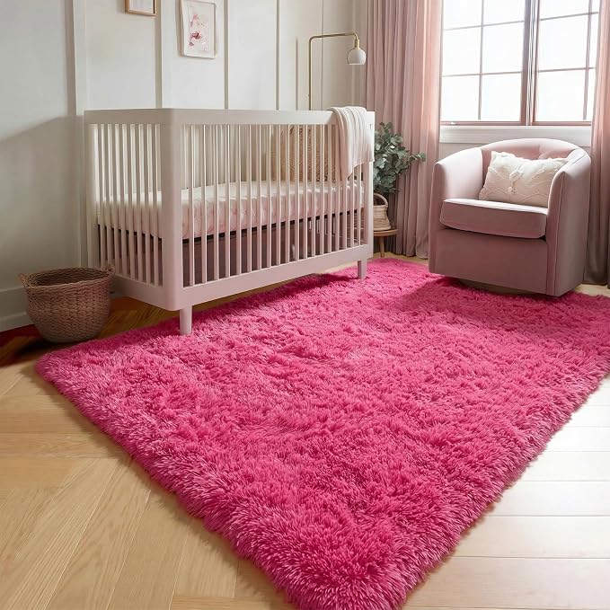 ONASAR Hot Pink Rugs for Living Room Bedroom, Fluffy 5x8 Bedside Area Rug - Image 7