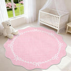 GarveeHome Scalloped Bow Rug for Living Room, 4ft Round Rugs Washable Solid - Image 2