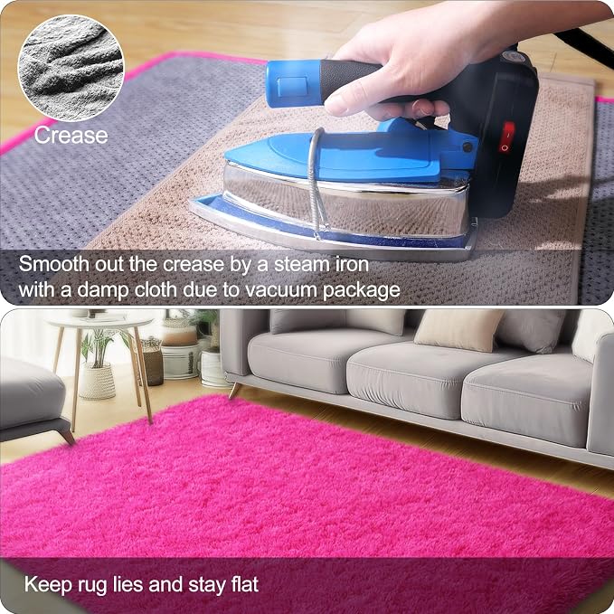 qulint Hot Pink Rugs for Bedroom Girls, 3x5 Area Rug Fluffy Shaggy Kids Rug - Image 5