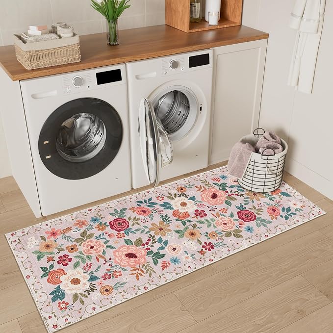 DUKINO 2x5 Runner Rug for Hallway, Washable Kitchen Floral Runner Rug - Image 7