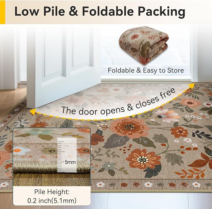 RELEANY Floral 6x9 Area Rugs Washable Print Boho Cute Carpet Non Slip Flower - Image 4