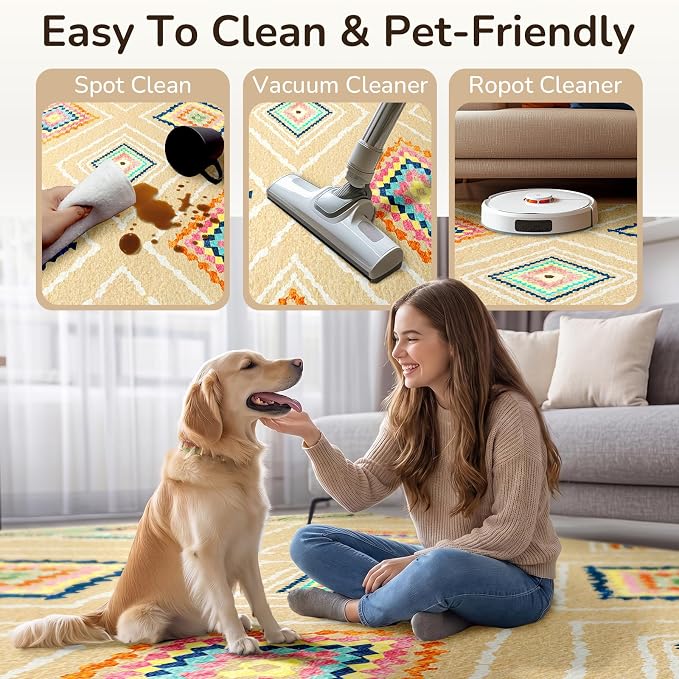 Area Rug 8x10 Rug Machine Washable Non-Slip Low Pile Print Pattern Western Rug - Image 2