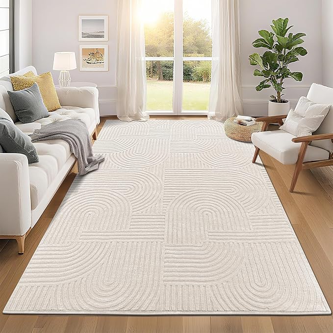 Pauwer 6x9 Washable Area Rugs for Living Room Modern Beige Solid Color Soft by Pauwer