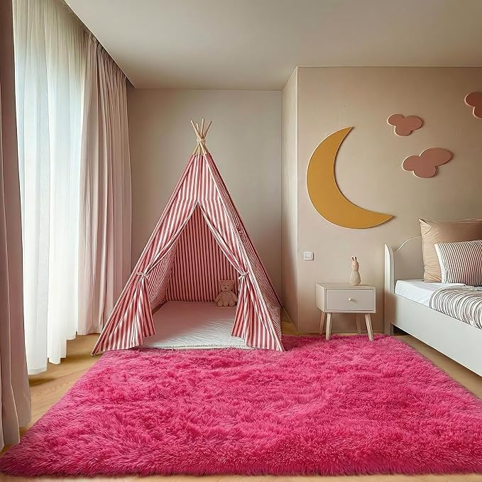 ONASAR Hot Pink Rugs for Living Room Bedroom, Fluffy 5x8 Bedside Area Rug - Image 6