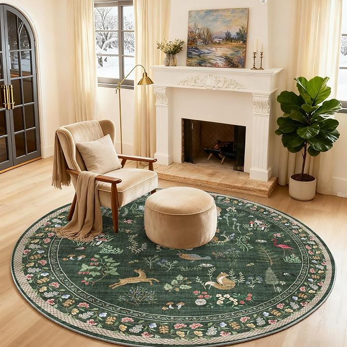 Washable Round Rugs for Bedroom 4ft: Living Room Rug Stain Resistant Non Slip by palohom