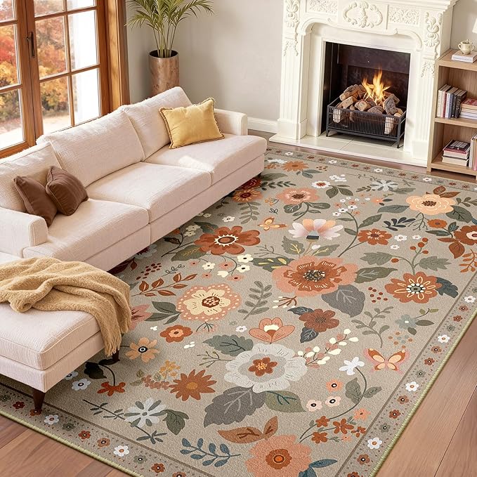 RELEANY Floral 6x9 Area Rugs Washable Print Boho Cute Carpet Non Slip Flower - Image 9