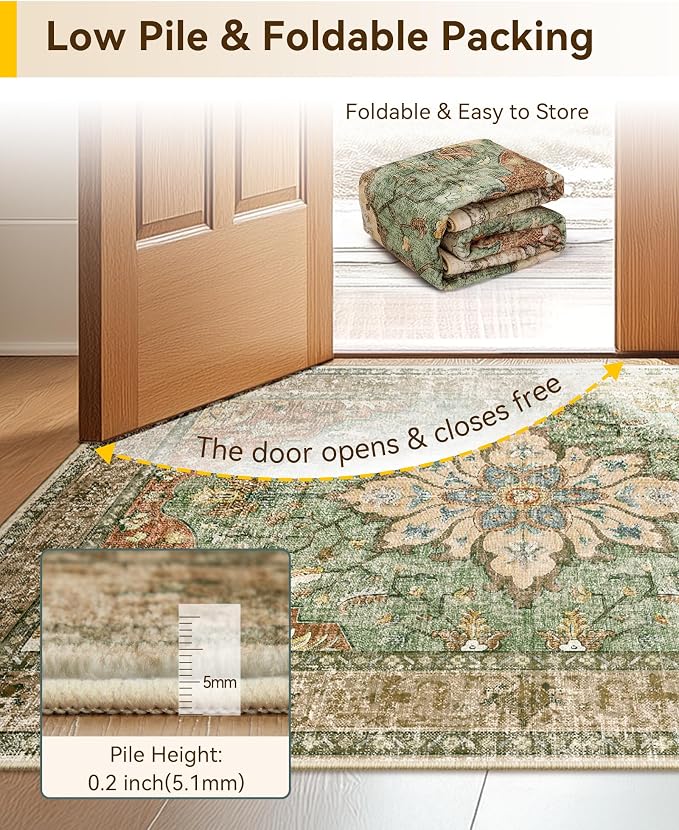 RELEANY Area Rugs Square 10ft Washable Non-Slip, Floral Vintage Distress - Image 3