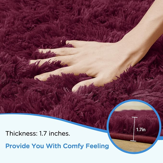 Burgundy Shag Area Rug for Bedroom, 4x6 Fluffy Shaggy Rugs for Living Room Kids - Image 5