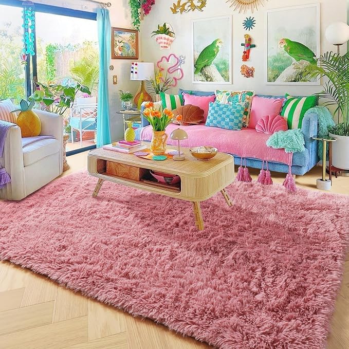 Amdrebio Blush Pink Area Rugs for Living Room Girls Bedroom, 6x9 Kawaii Shaggy - Image 6