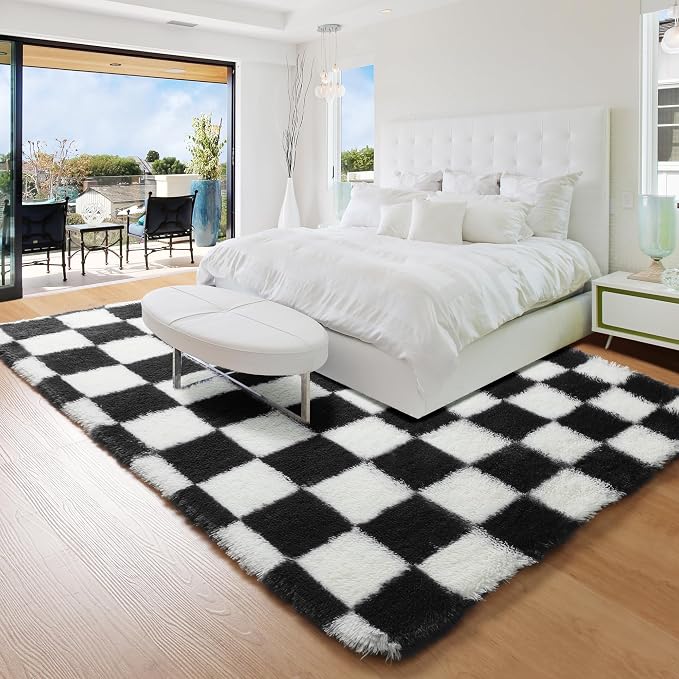 KICMOR Area Rugs for Bedroom Living Room, 4x6 Black and White Fluffy Soft - Image 7