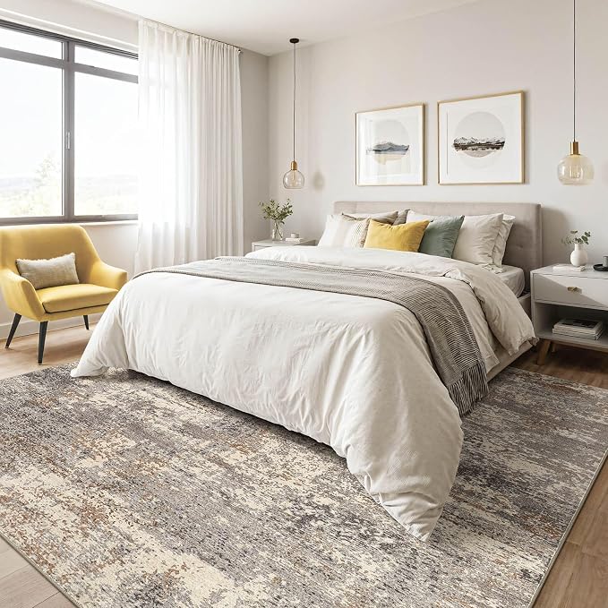 8x10 Area Rugs Living Room: Washable Large Abstract Neutral Modern Soft Rug - Image 4