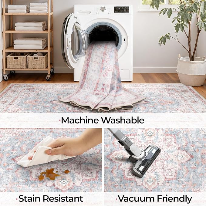 CAPALOCA Machine Washable Rugs Nursery Rug 7x9 Cute Girl Non Slip Low Pile - Image 6