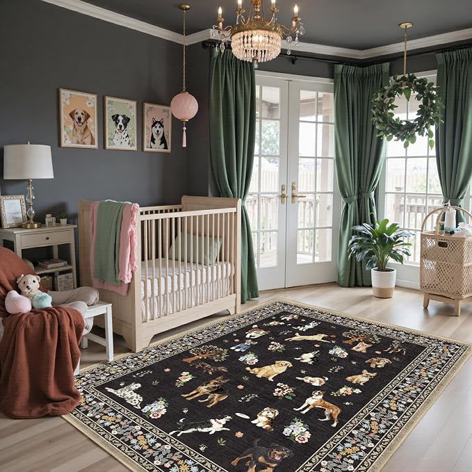 Black Living Room Rugs, Dogs Area Rugs 5x7 by WelcometoBabovid