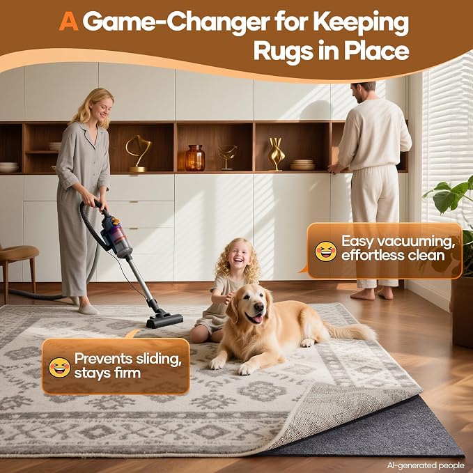 Veken Non Slip Cushioned Rug Pad Gripper 7x10 Ft, Felt and Silicone Backing - Image 2