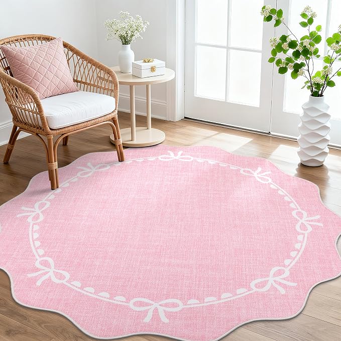 GarveeHome Scalloped Bow Rug for Living Room, 4ft Round Rugs Washable Solid - Image 8