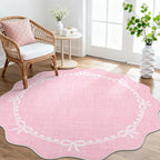 GarveeHome Scalloped Bow Rug for Living Room, 4ft Round Rugs Washable Solid - Image 8