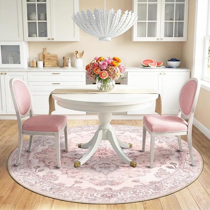 RELEANY Area Rugs Round 6ft Washable Non-Slip, Floral Vintage Distress - Image 2